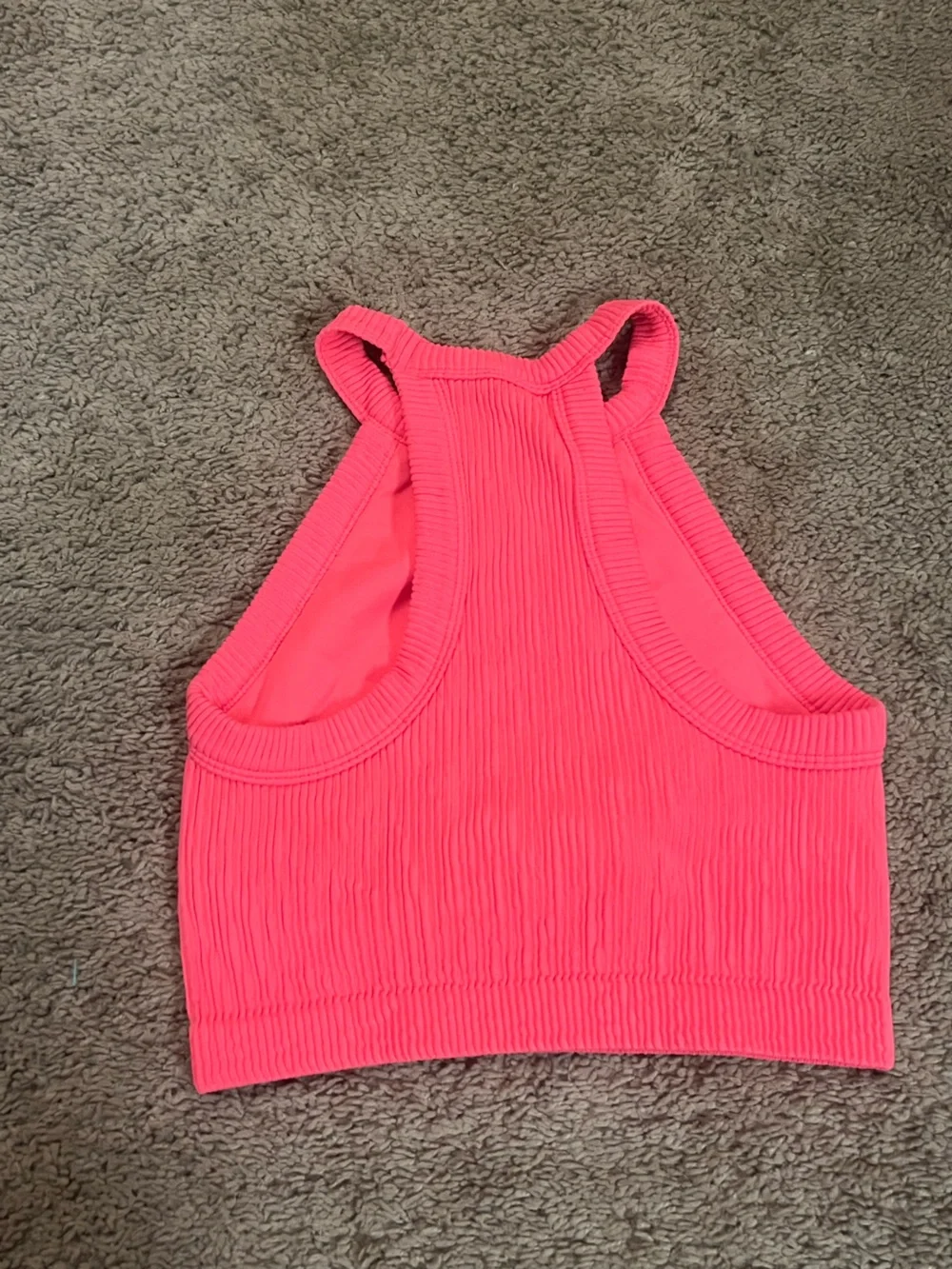 aerie Neon Pink Ribbed Halter Crop Top - Picture 2 of 3